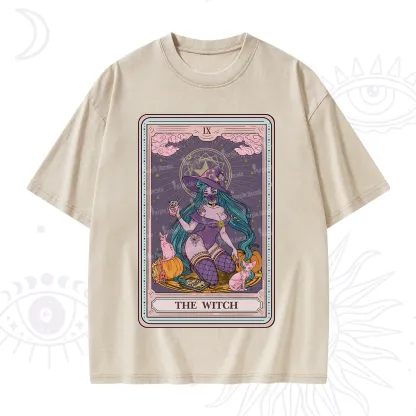 Purplehecate The Witch Tarot Halloween Washed T-Shirt