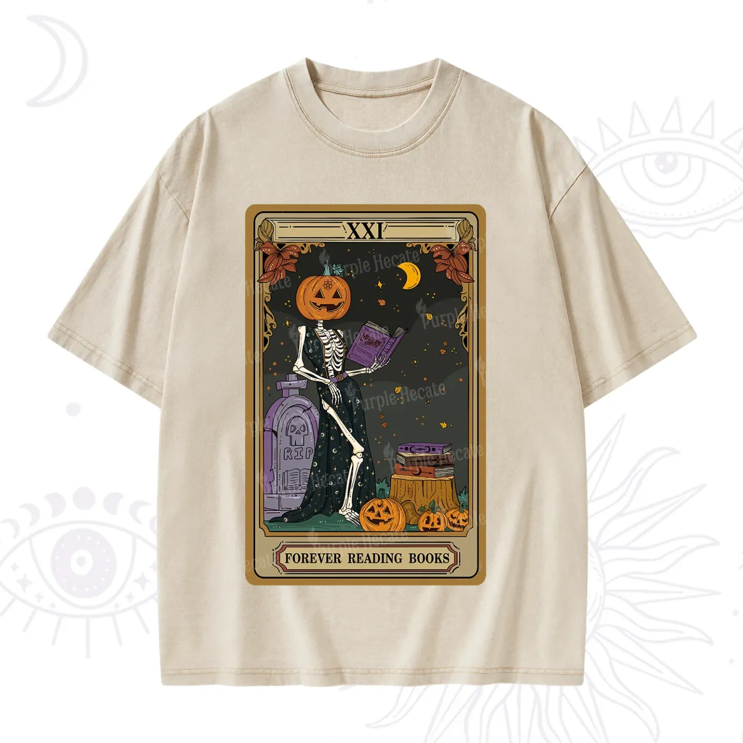 Purplehecate The Forever Reading Books Tarot Halloween Washed T-Shirt