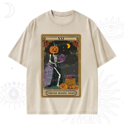Purplehecate The Forever Reading Books Tarot Halloween Washed T-Shirt