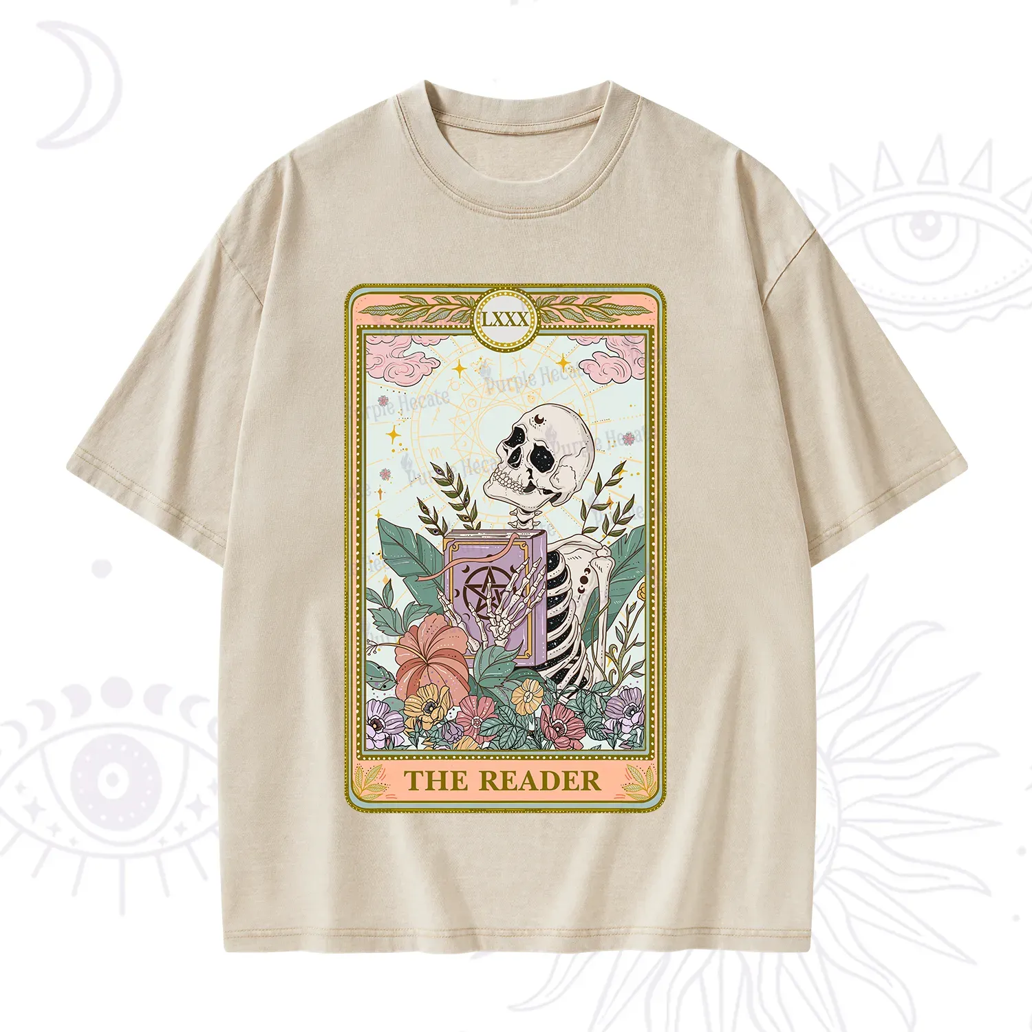 Purplehecate The Reader Occult Tarot Skeleton Washed T-Shirt