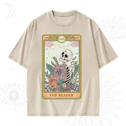 Purplehecate The Reader Occult Tarot Skeleton Washed T-Shirt