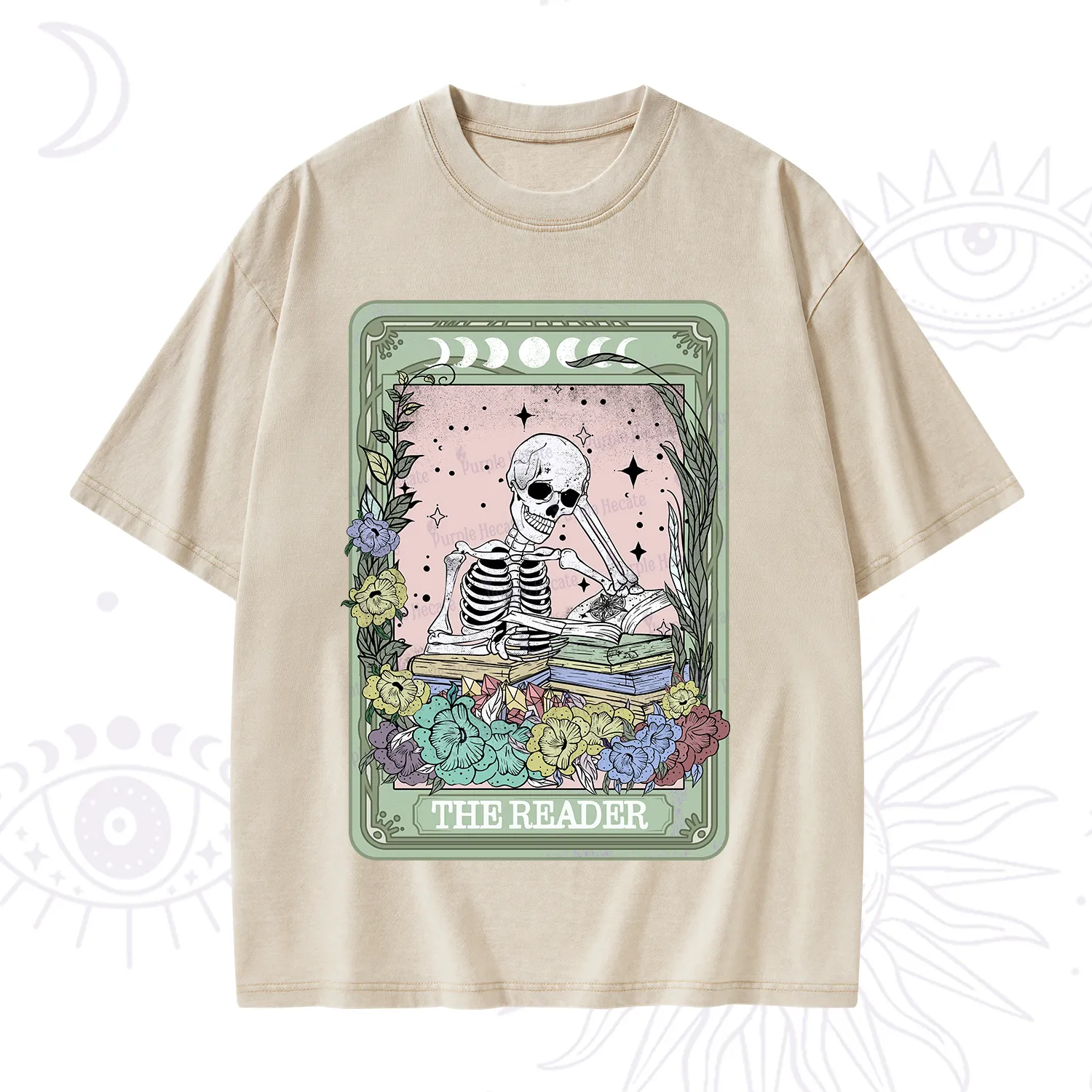 Purplehecate The Reader Bookworm Tarot Skeleton Washed T-Shirt