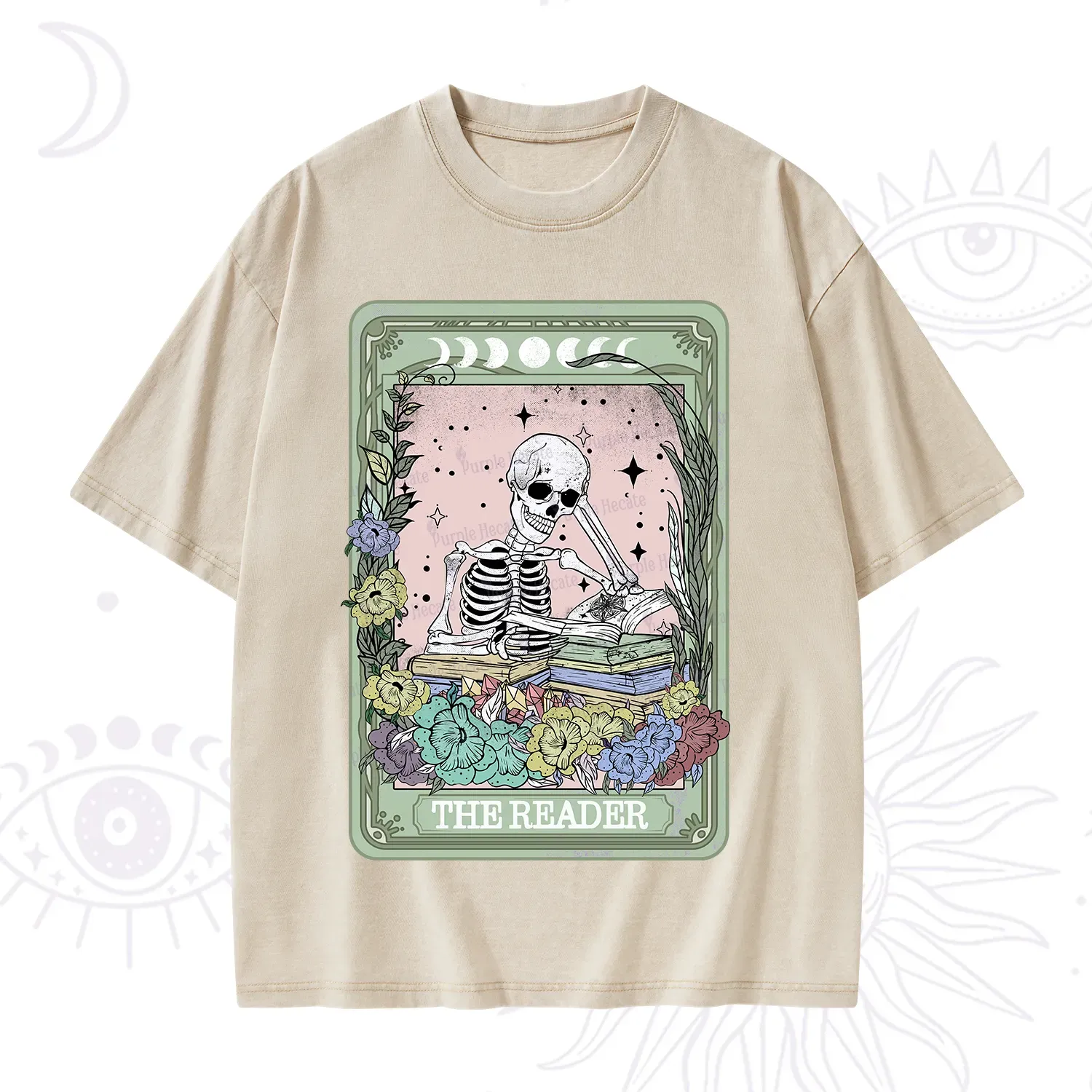 Purplehecate The Reader Bookworm Tarot Skeleton Washed T-Shirt