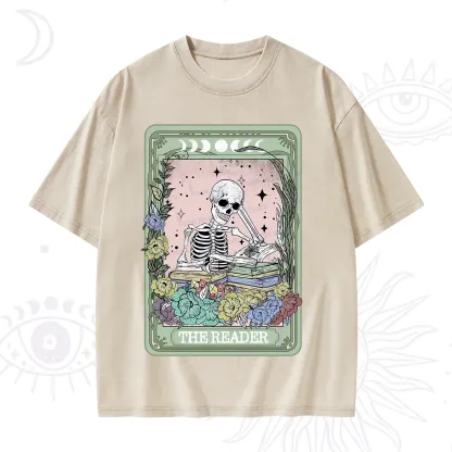 Purplehecate The Reader Bookworm Tarot Skeleton Washed T-Shirt
