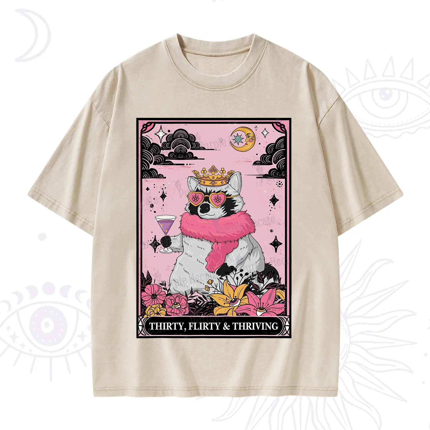 Purplehecate The Thirty Flirty Thriving Oracle Card Washed T-Shirt