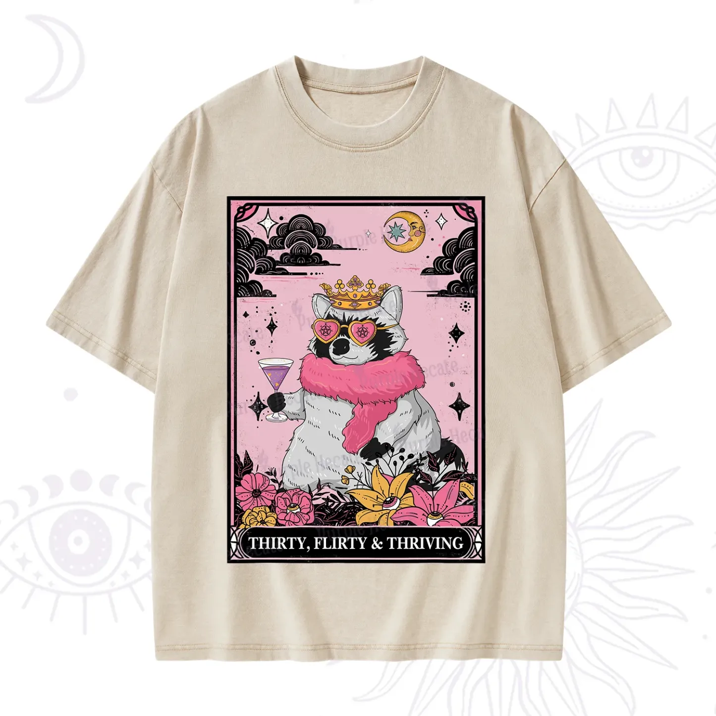 Purplehecate The Thirty Flirty Thriving Oracle Card Washed T-Shirt