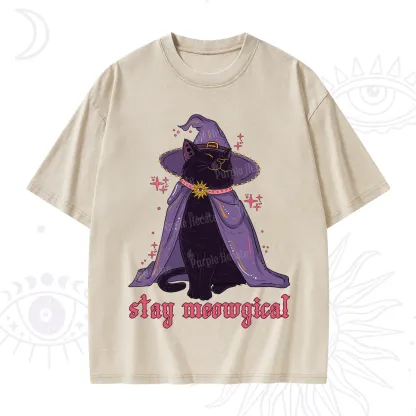 Purplehecate Stay Meowgical Cat Washed T-Shirt