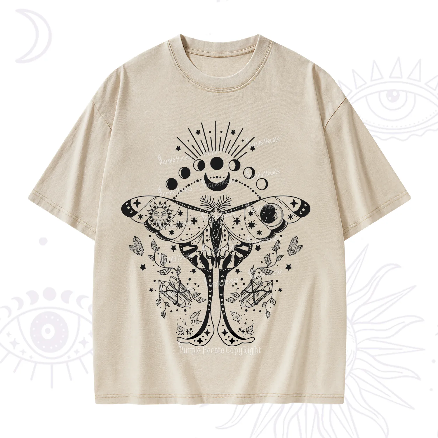 Purplehecate Moonlit Celestial Moth Washed T-Shirt
