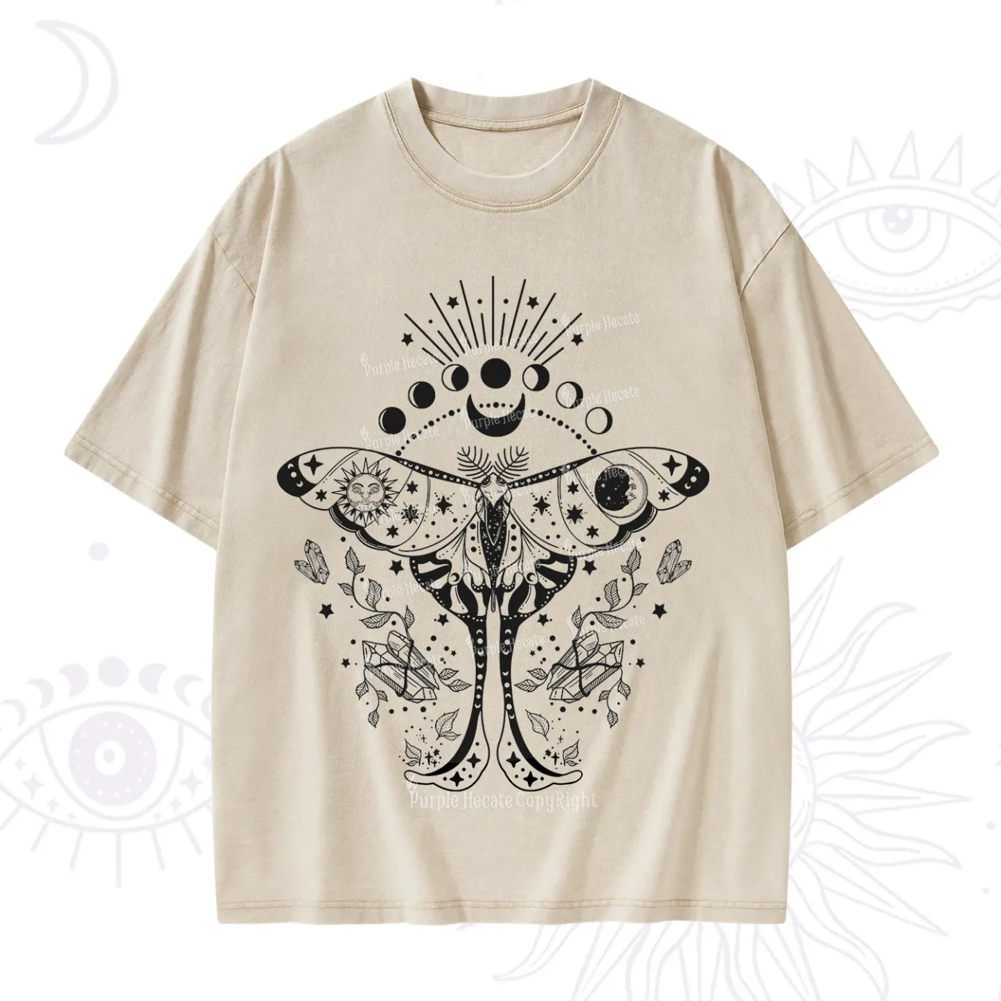 Purplehecate Moonlit Celestial Moth Washed T-Shirt