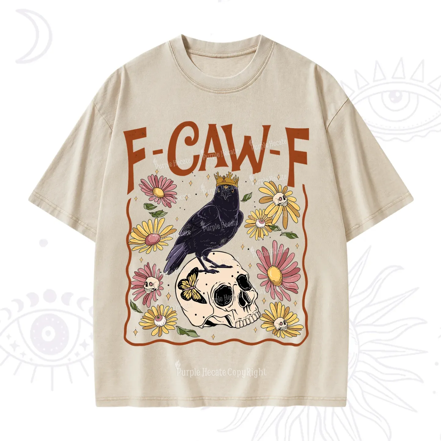 Purplehecate Funny F-Caw-F Crow Washed T-Shirt
