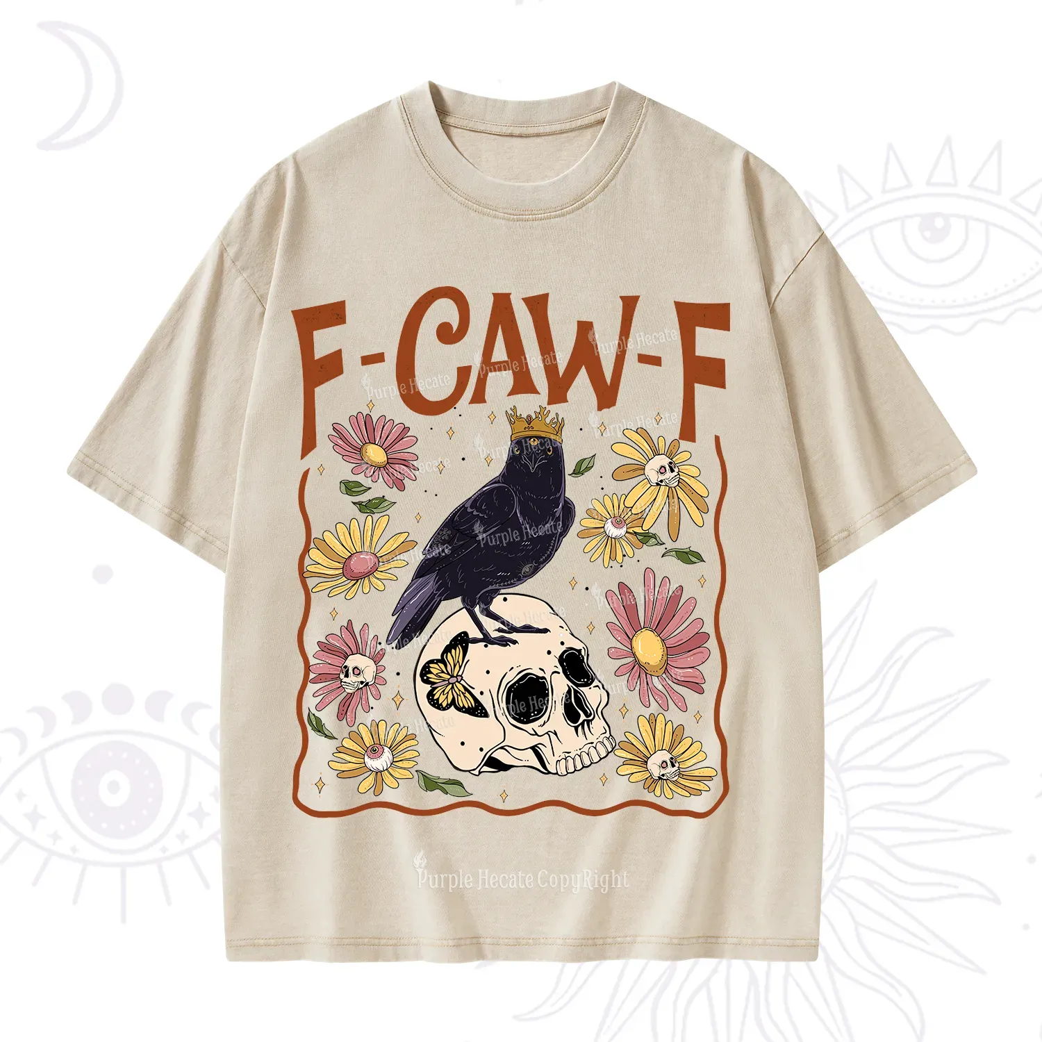Purplehecate Funny F-Caw-F Crow Washed T-Shirt