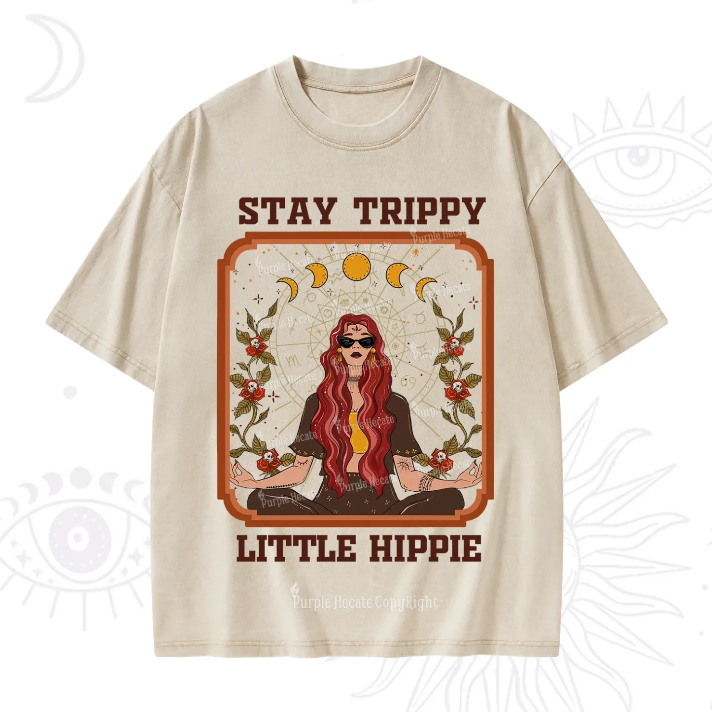 Purplehecate Stay Trippy Little Witchy Hippie Washed T-Shirt