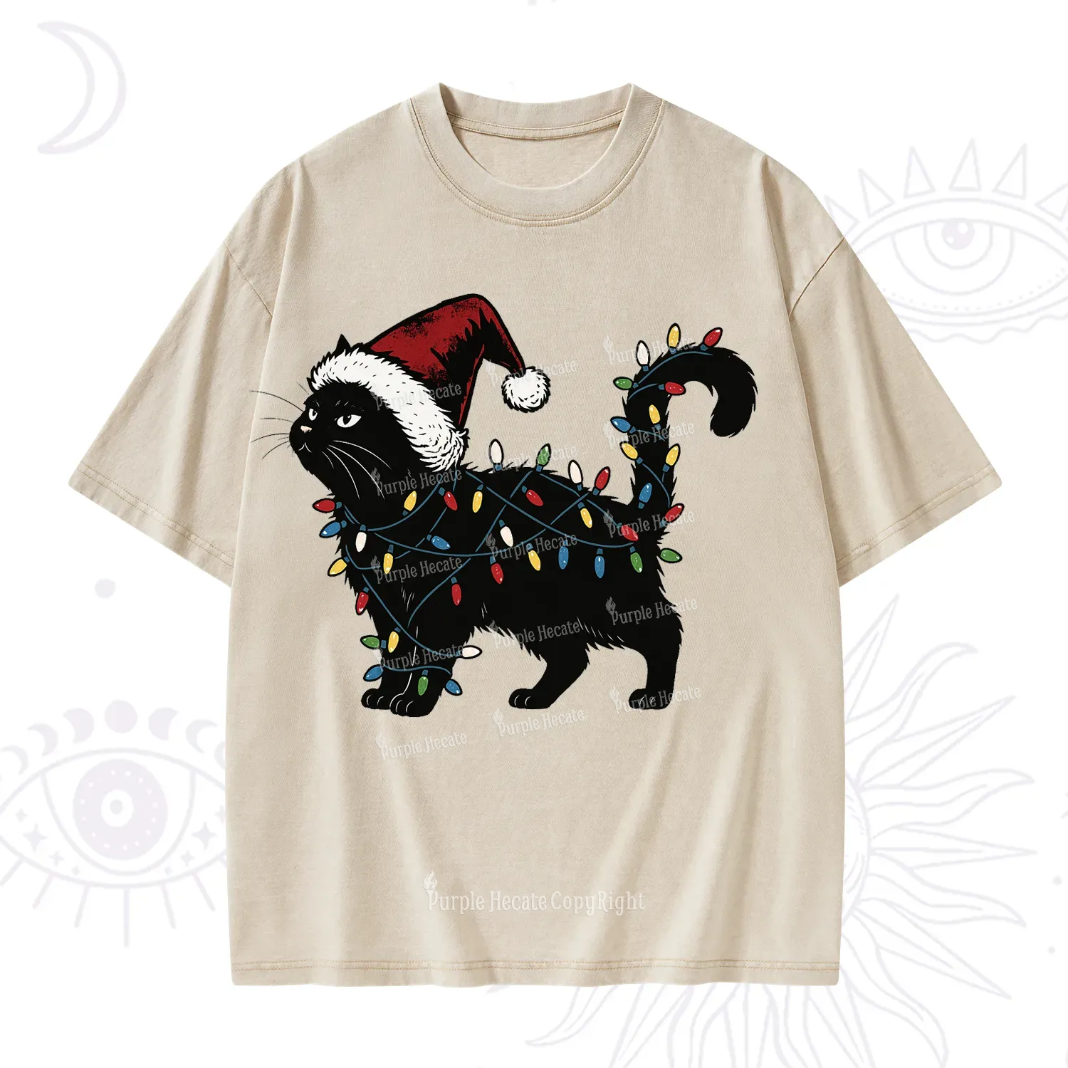 Purplehecate Cute Cat Christmas Washed T-Shirt