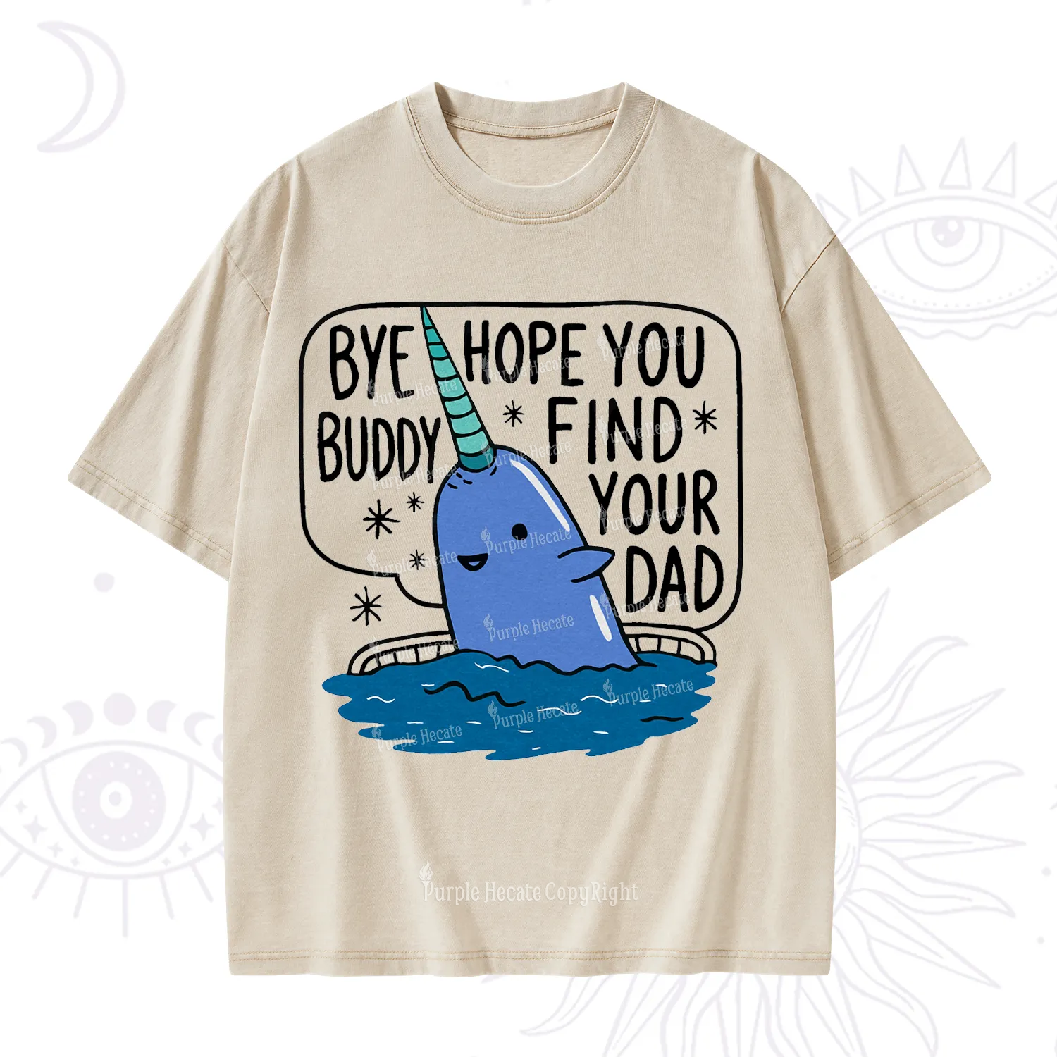 Purplehecate Good Luck Buddy Whale Christmas Washed T-Shirt