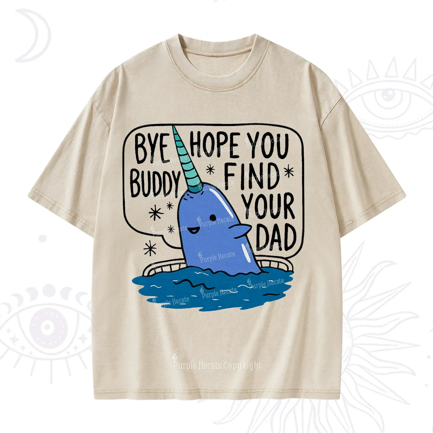 Purplehecate Good Luck Buddy Whale Christmas Washed T-Shirt