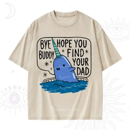 Purplehecate Good Luck Buddy Whale Christmas Washed T-Shirt