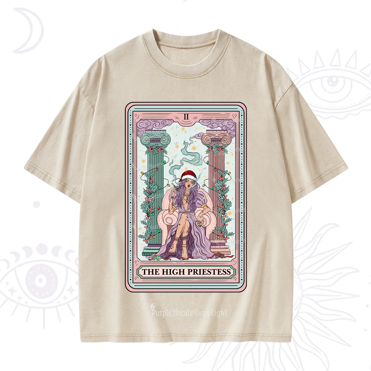 Purplehecate The High Priestess Tarot Card Christmas Washed T-Shirt