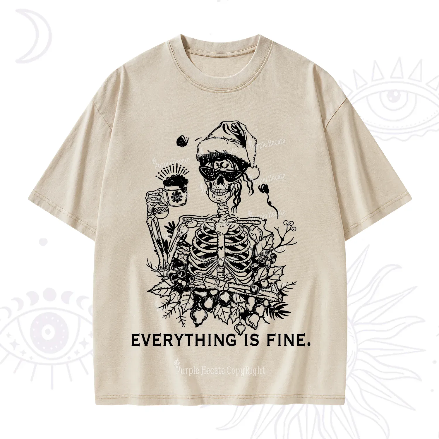 Purplehecate Everything Is Fine Christmas Washed T-Shirt