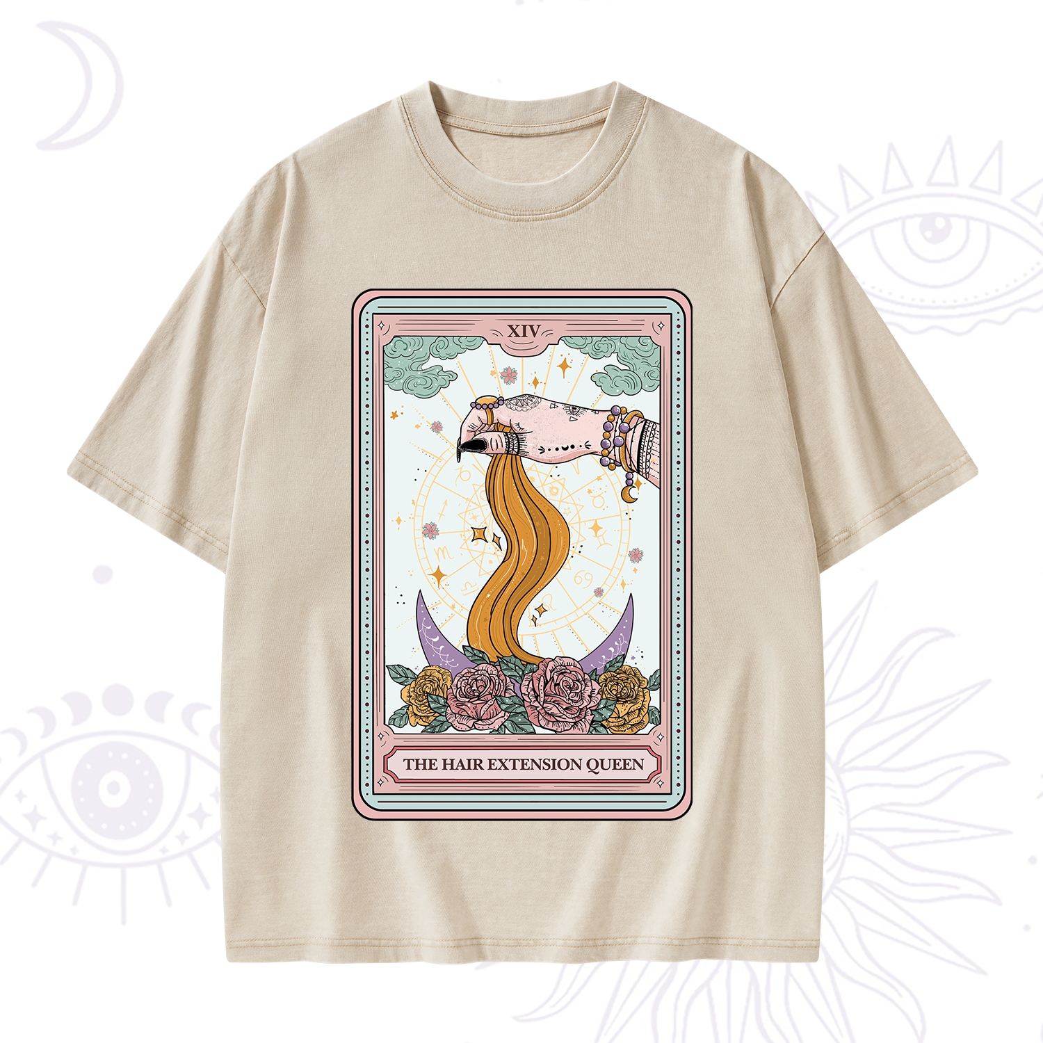 Purplehecate The Hair Extension Queen Tarot Card Washed T-Shirt