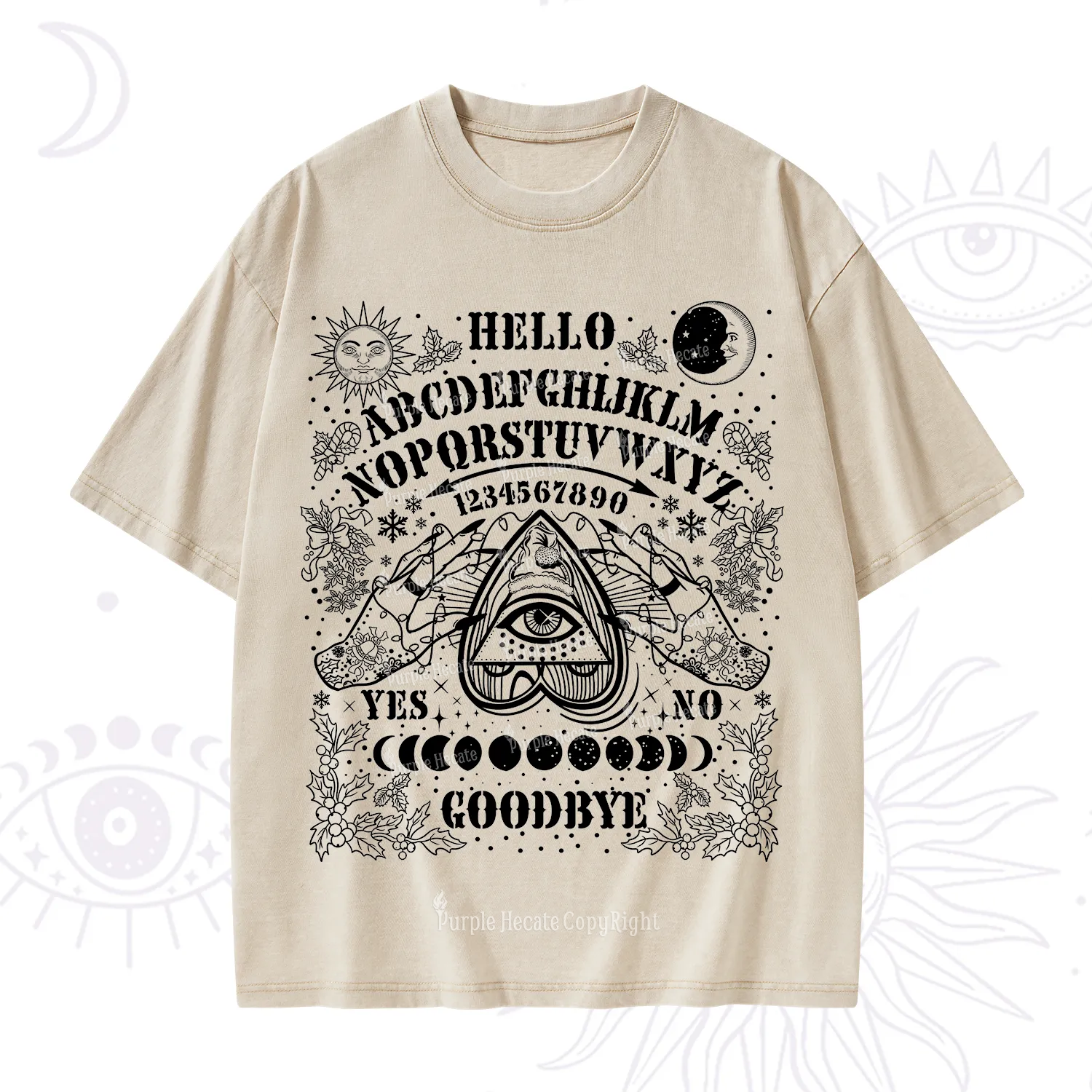 Purplehecate Hello Goodbye Witch Ouija Board Christmas Washed T-Shirt