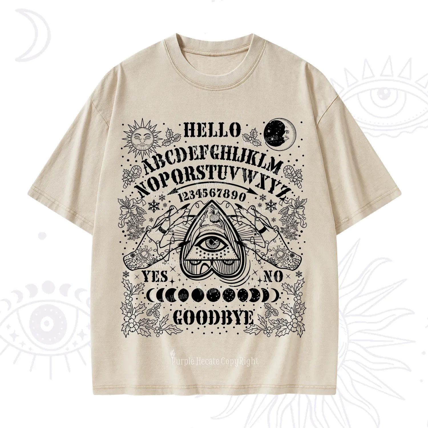 Purplehecate Hello Goodbye Witch Ouija Board Christmas Washed T-Shirt