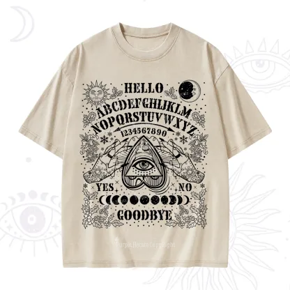 Purplehecate Hello Goodbye Witch Ouija Board Christmas Washed T-Shirt