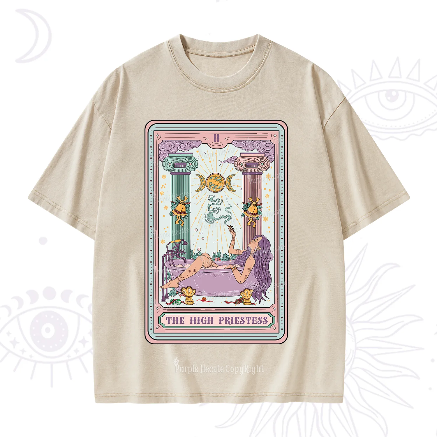 Purplehecate The High Priestess Tarot Christmas Washed T-Shirt