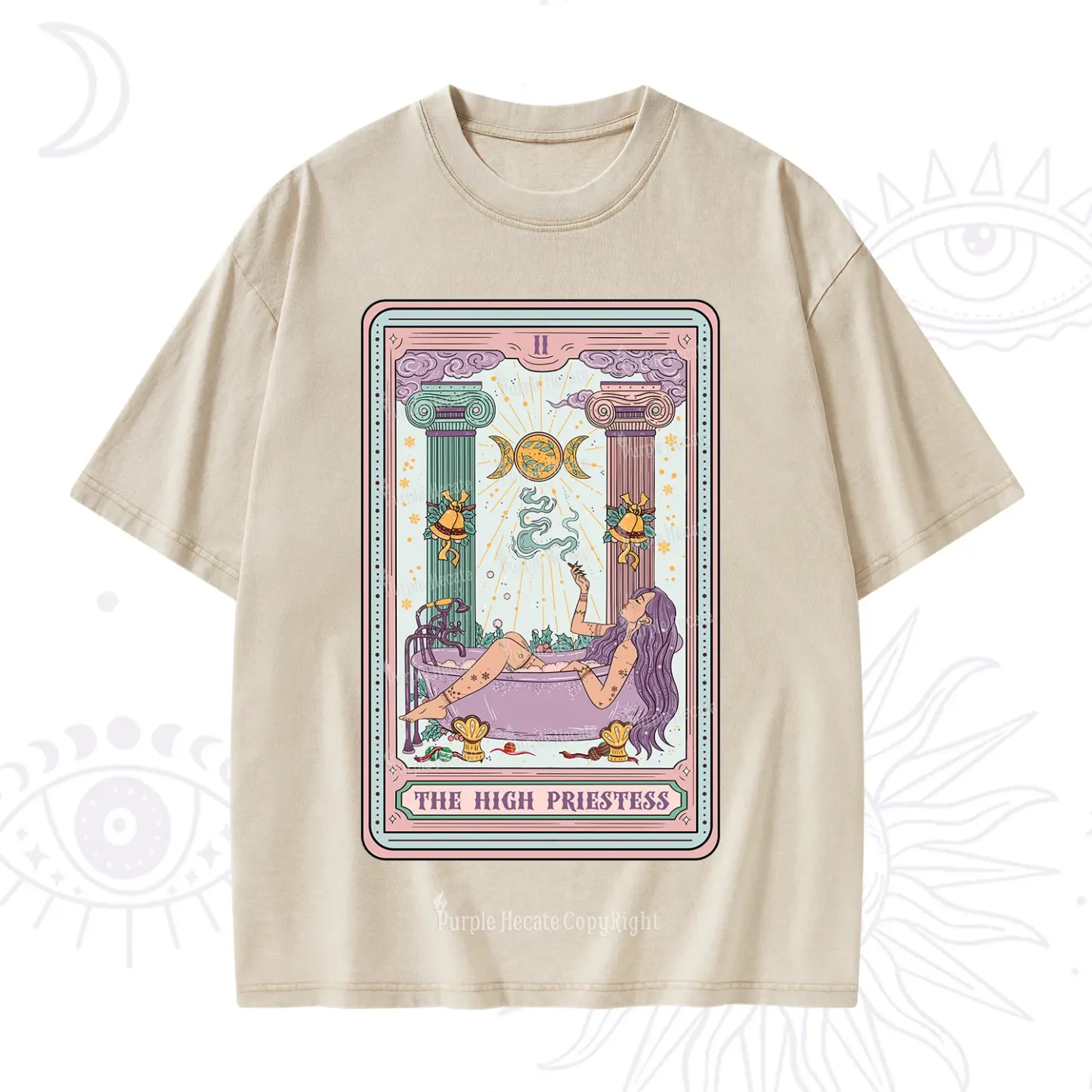 Purplehecate The High Priestess Tarot Christmas Washed T-Shirt