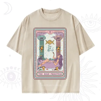 Purplehecate The High Priestess Tarot Christmas Washed T-Shirt