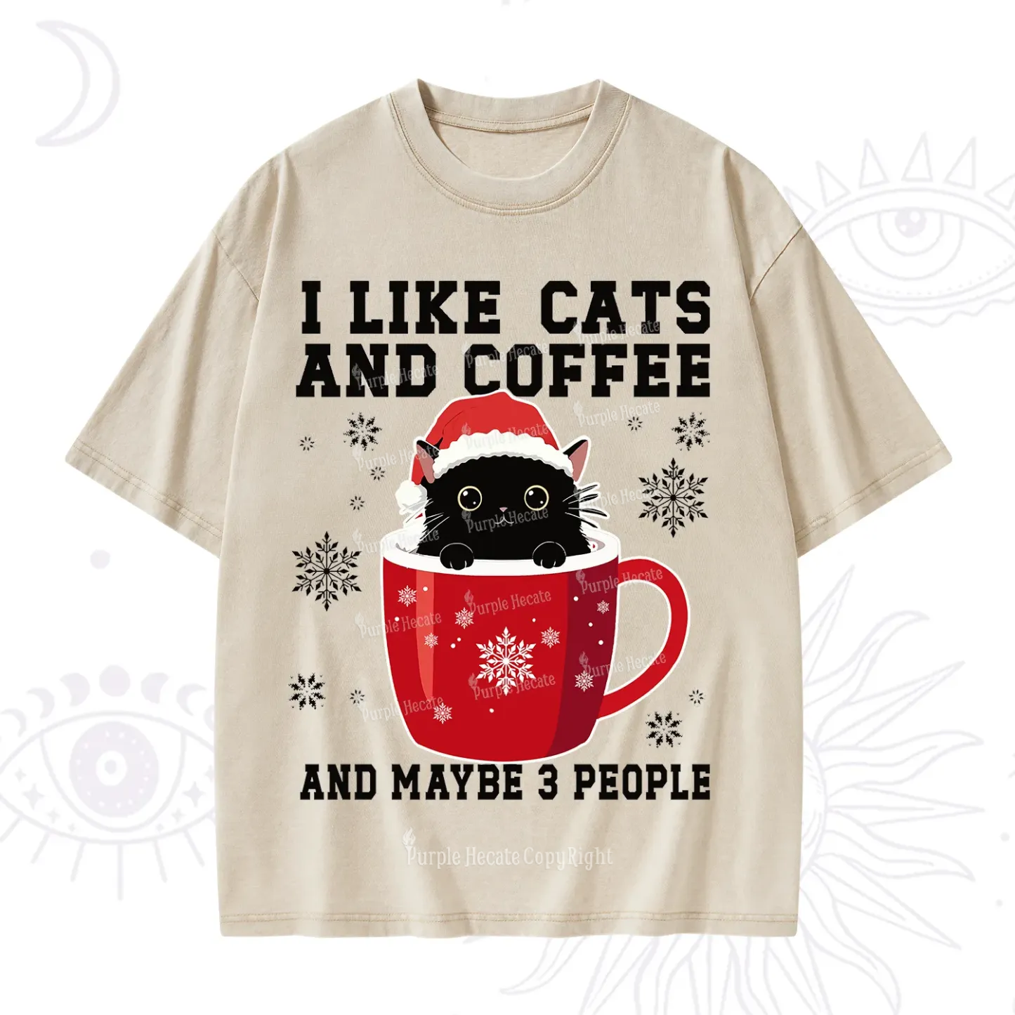Purplehecate I like Cats And Coffee Christmas Washed T-Shirt