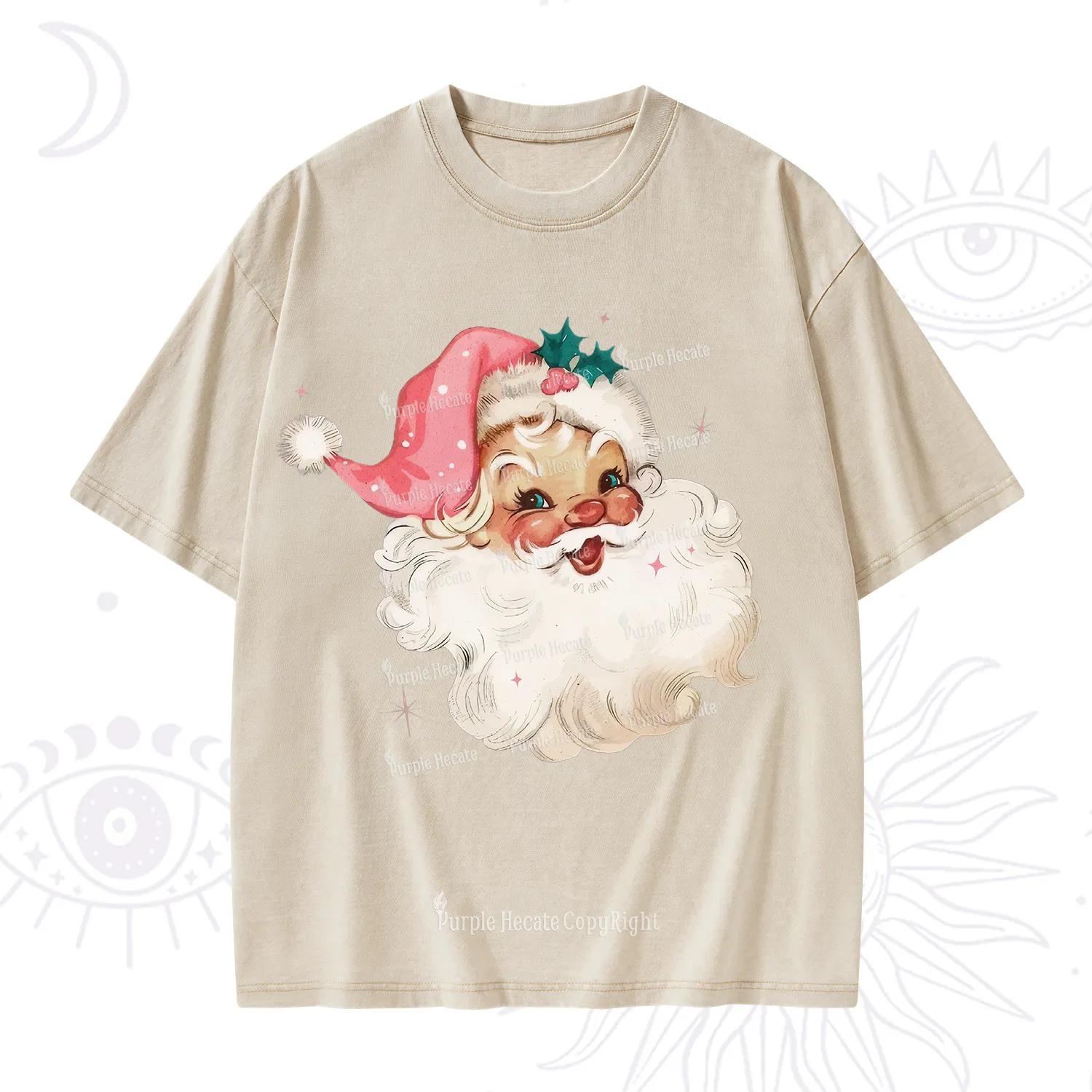 PurplehecatePink Santa Christmas Washed T-Shirt