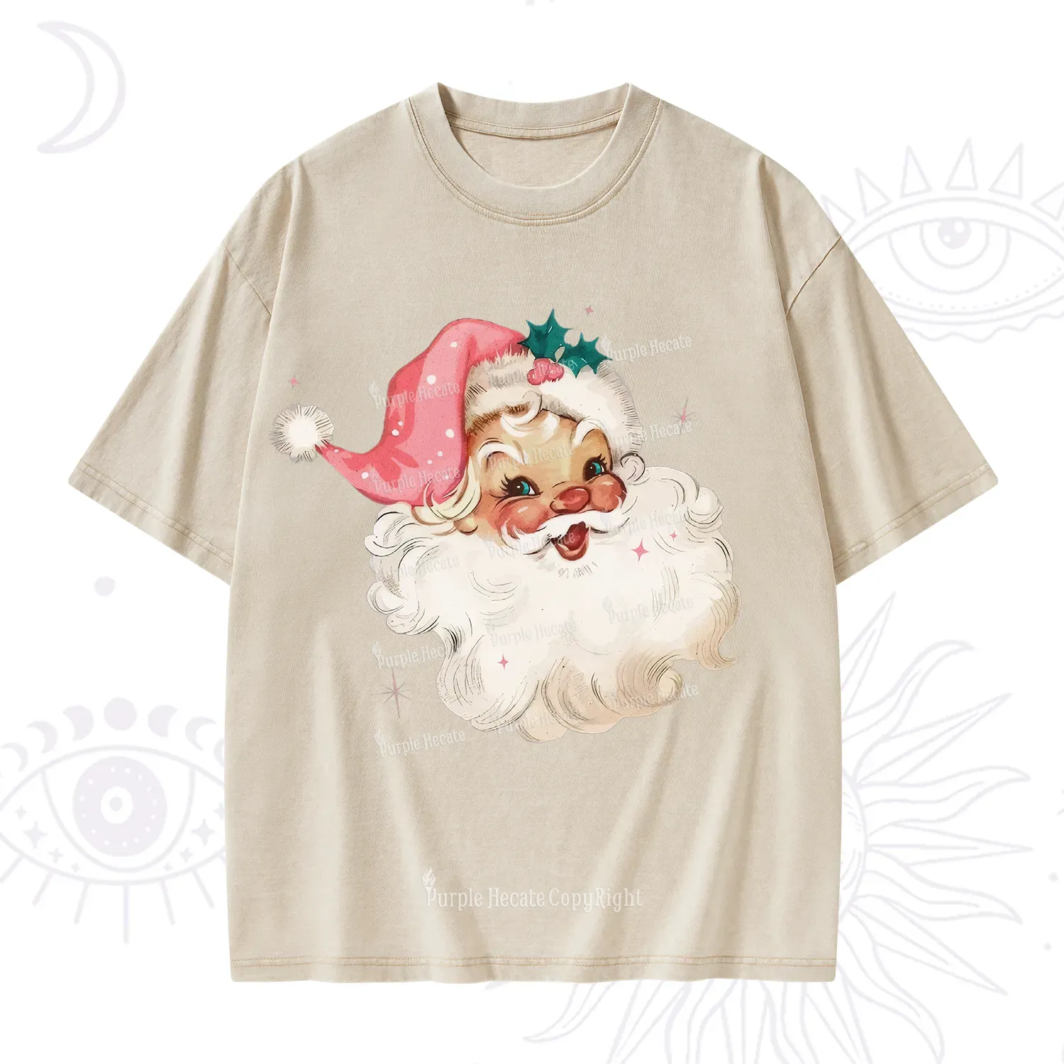 PurplehecatePink Santa Christmas Washed T-Shirt