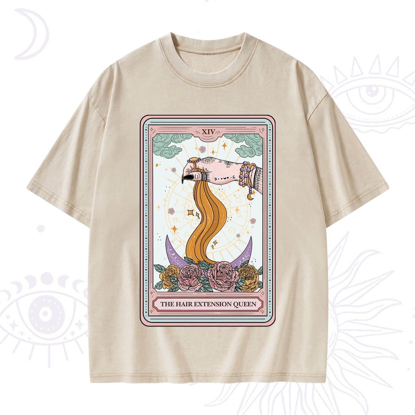 Purplehecate The Hair Extension Queen Tarot Card Washed T-Shirt