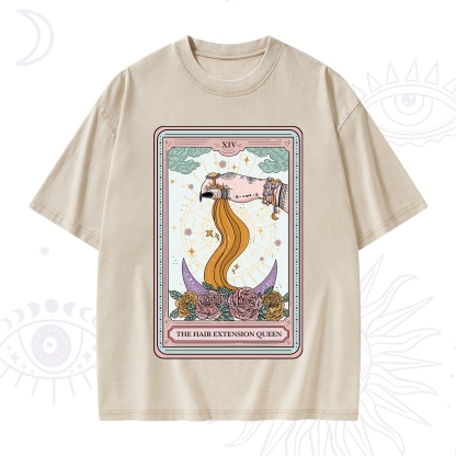 Purplehecate The Hair Extension Queen Tarot Card Washed T-Shirt