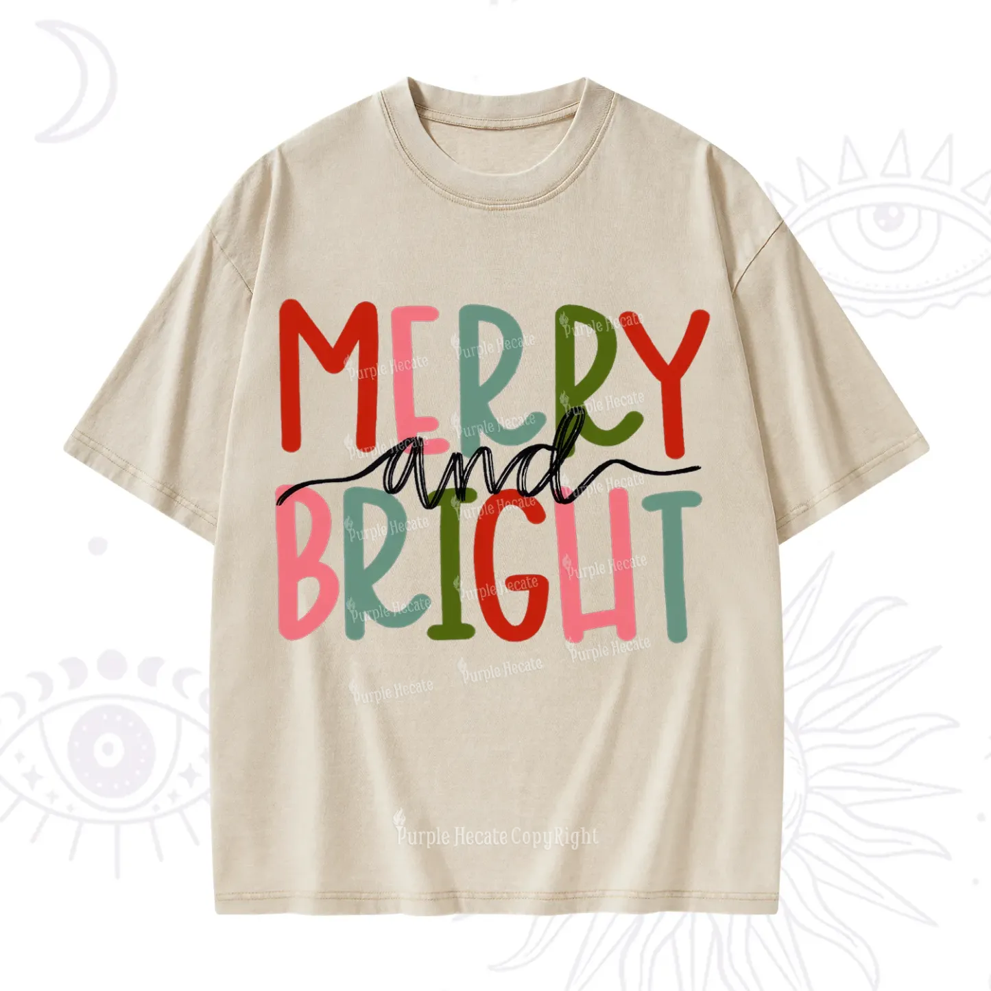 Purplehecate Merry and Bright Christmas Washed T-Shirt