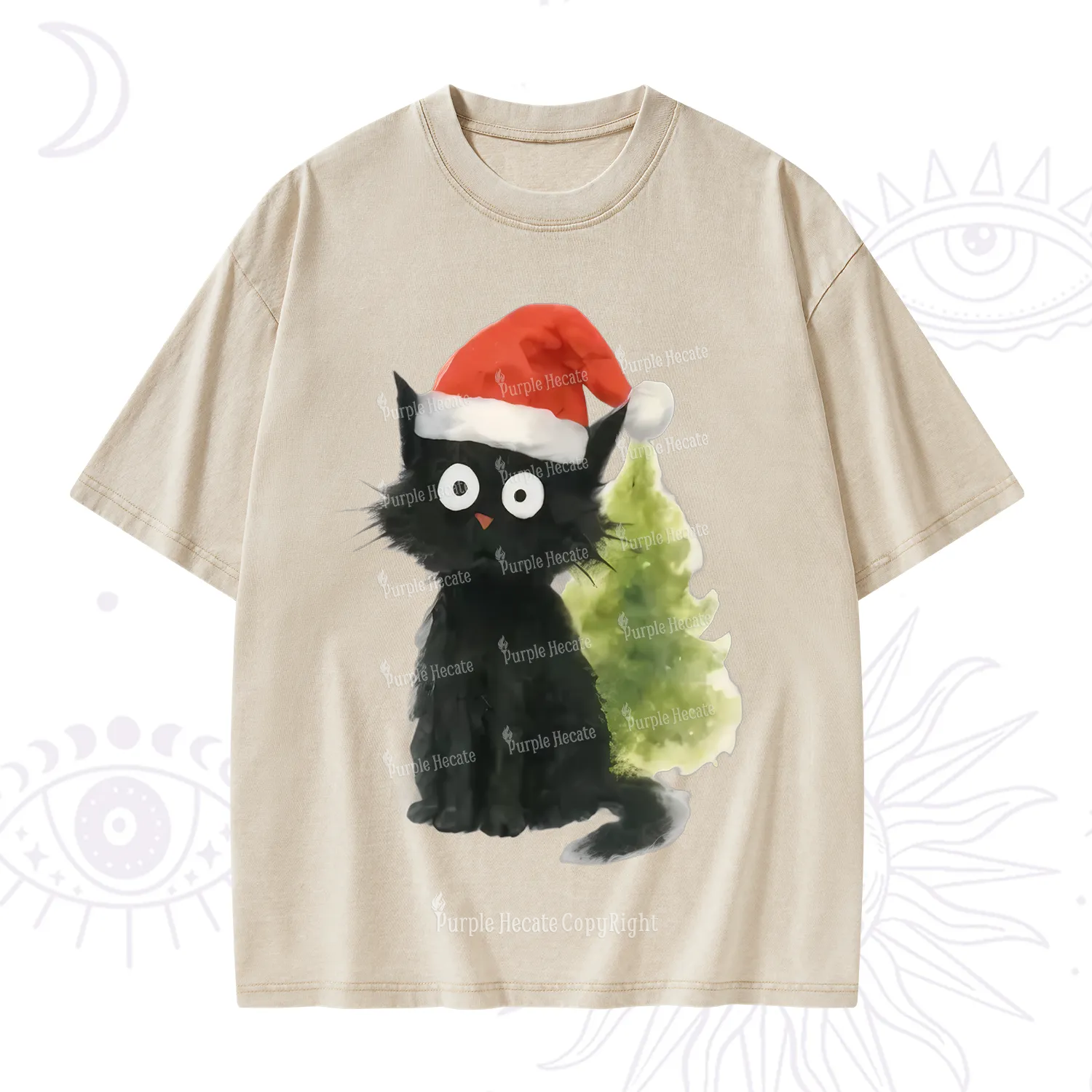 Purplehecate Black Cats Christmas Washed T-Shirt