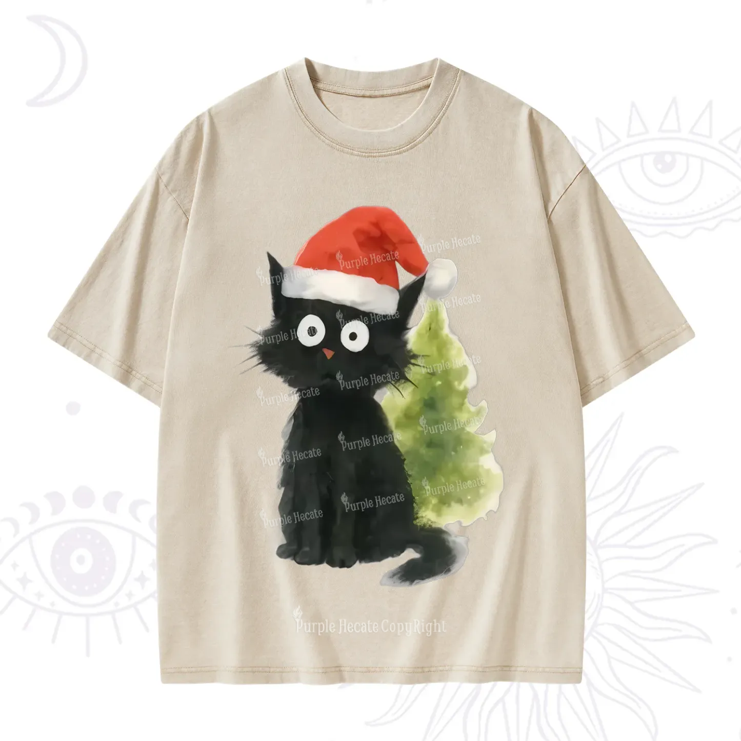 Purplehecate Black Cats Christmas Washed T-Shirt