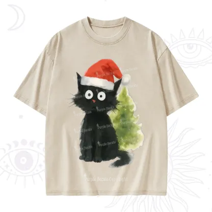 Purplehecate Black Cats Christmas Washed T-Shirt