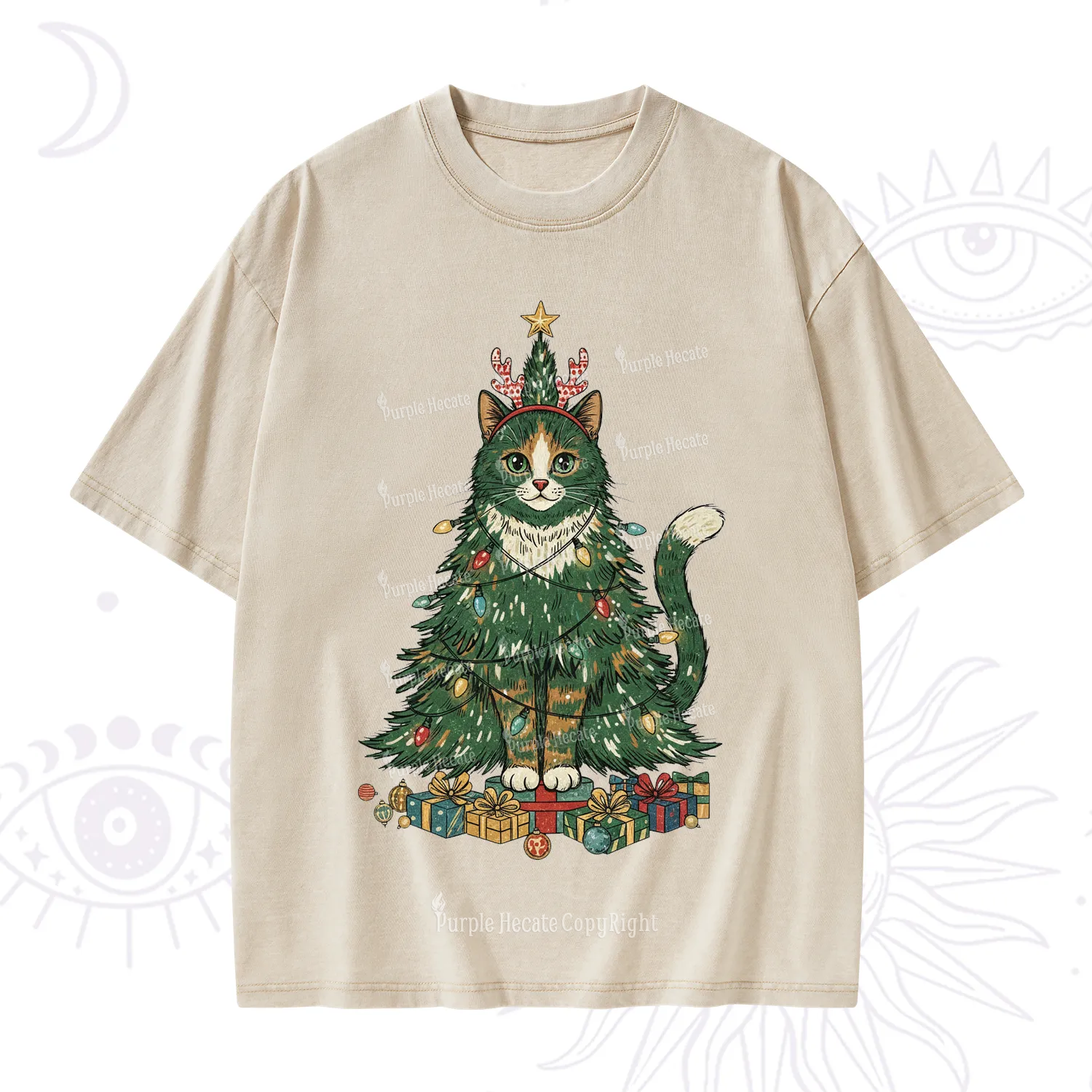 Purplehecate Cute Cats Christmas Tree Washed T-Shirt