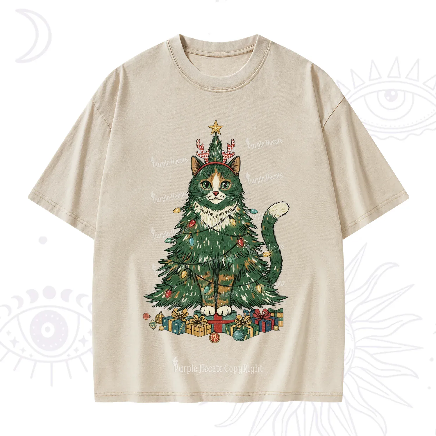 Purplehecate Cute Cats Christmas Tree Washed T-Shirt