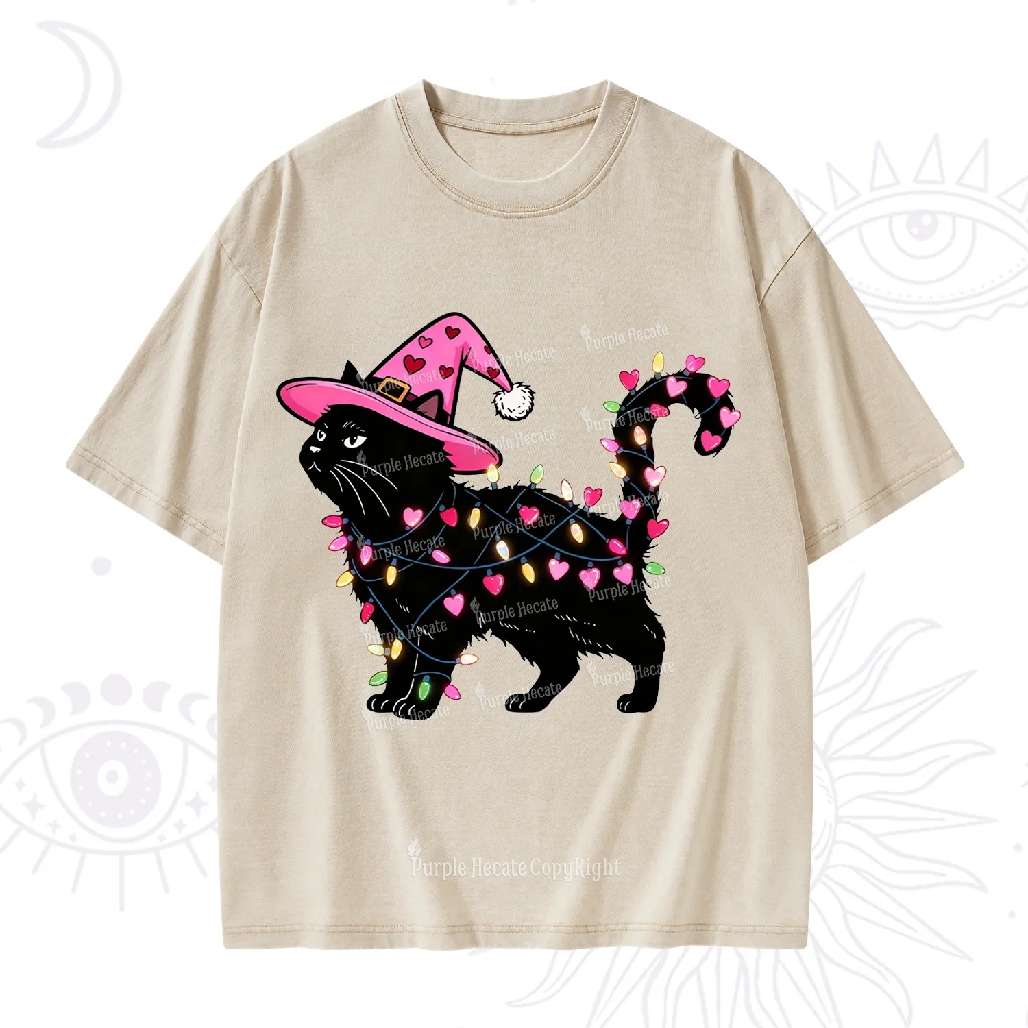 Purplehecate Cute Cat Valentine Washed T-Shirt