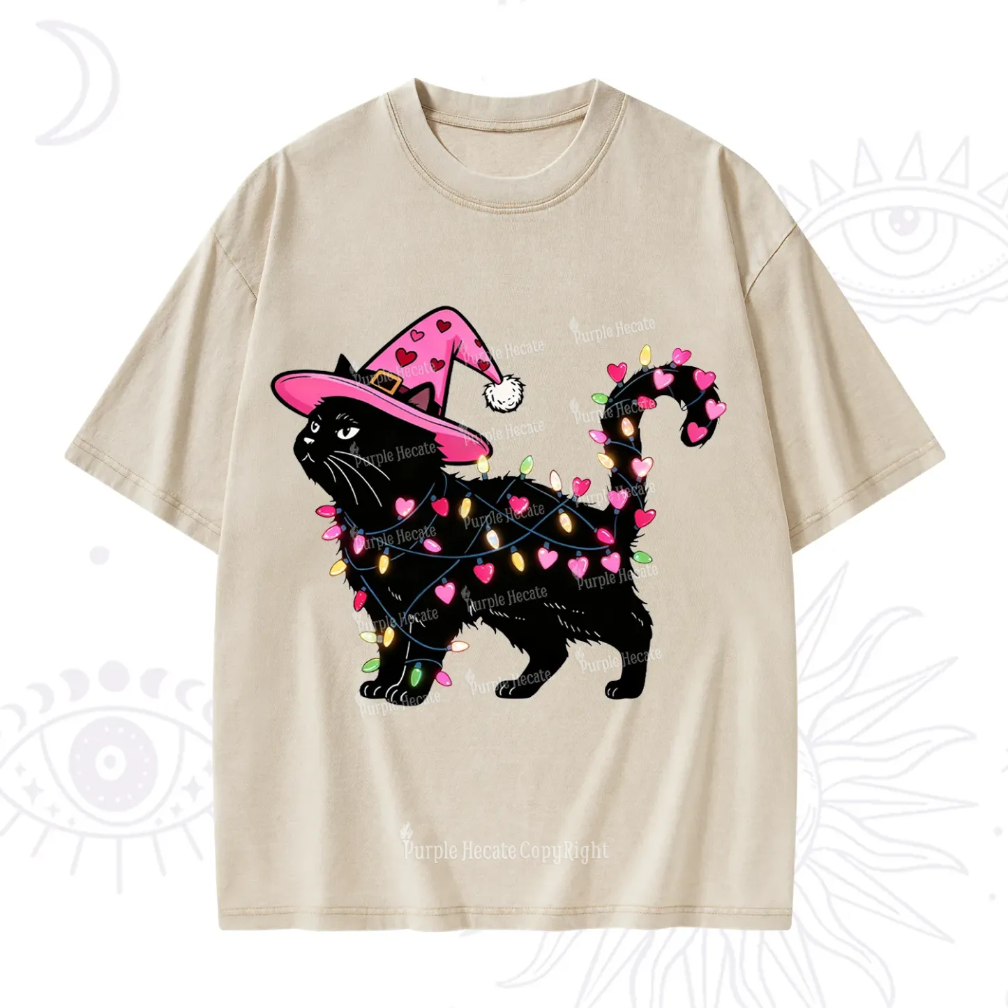 Purplehecate Cute Cat Valentine Washed T-Shirt