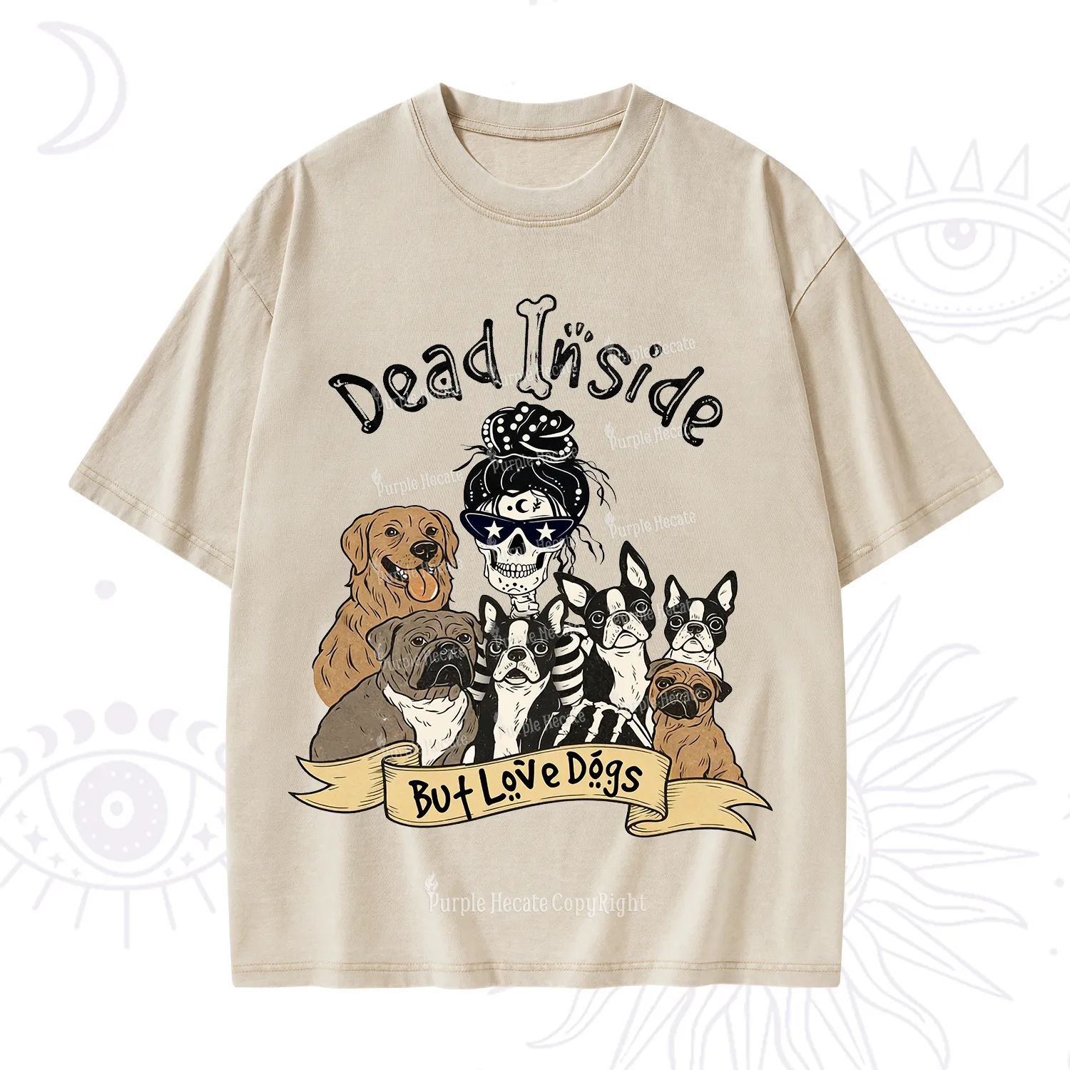 Purplehecate Dead Inside But Love Dogs Washed T-Shirt