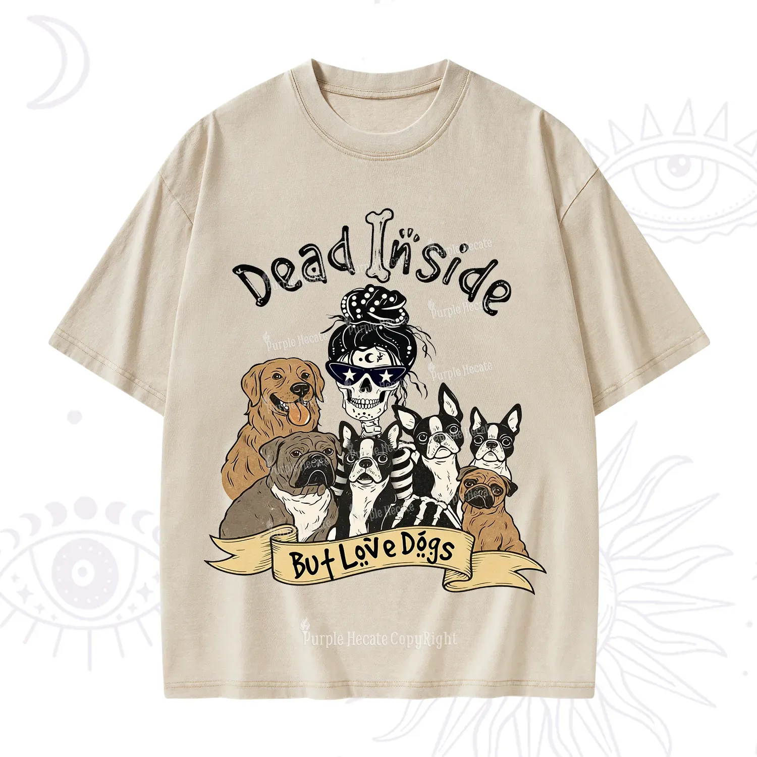 Purplehecate Dead Inside But Love Dogs Washed T-Shirt