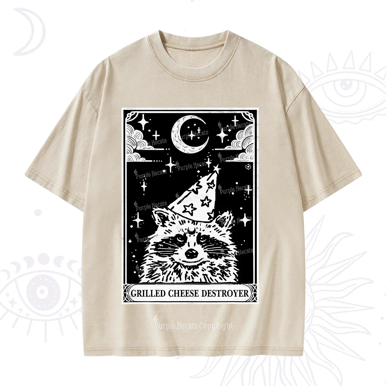 Purplehecate The Grilled Cheese Destroyer Tarot Raccoon Washed T-Shirt