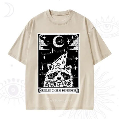 Purplehecate The Grilled Cheese Destroyer Tarot Raccoon Washed T-Shirt