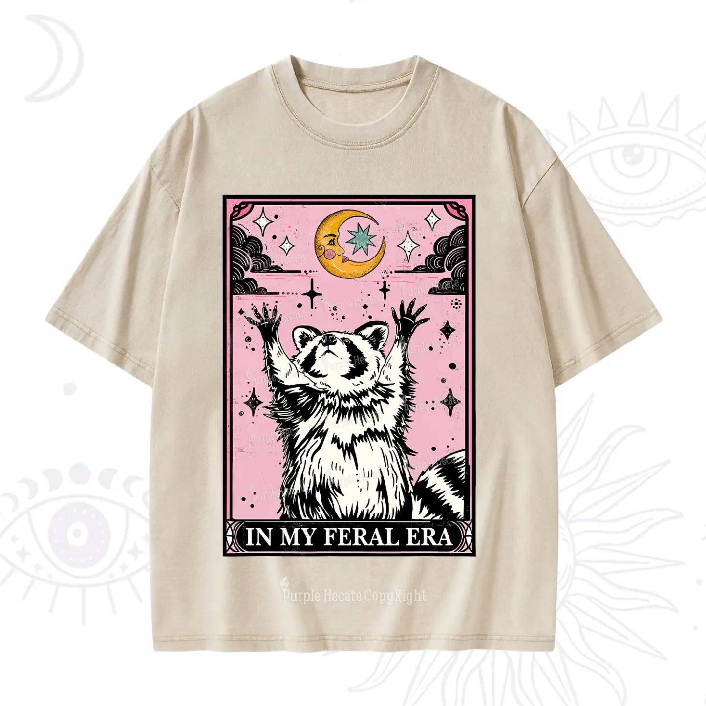 Purplehecate The In My Feral Era Tarot Raccoon Washed T-Shirt