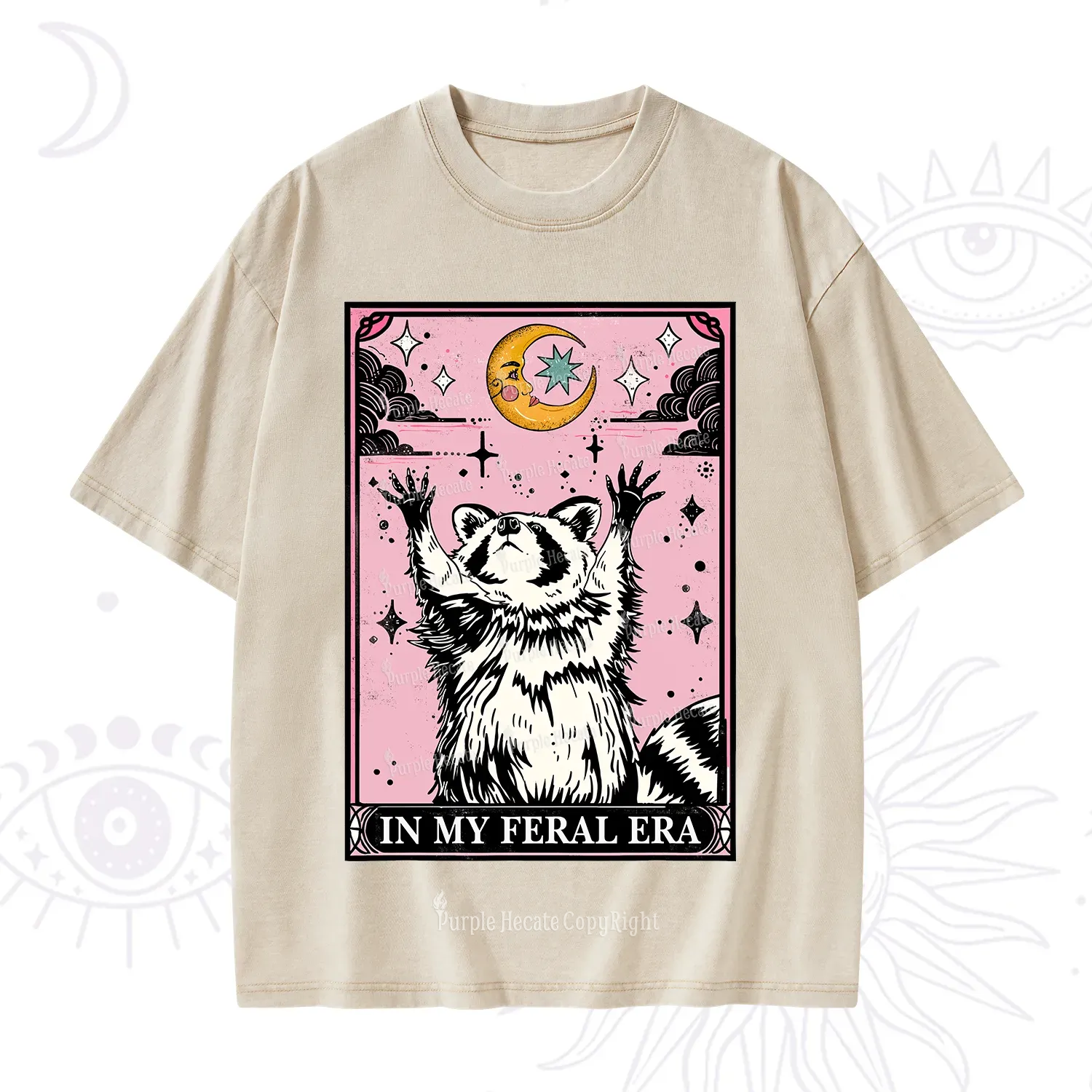 Purplehecate The In My Feral Era Tarot Raccoon Washed T-Shirt