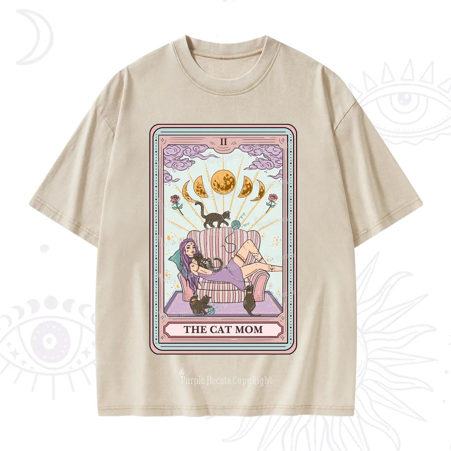 Purplehecate The Cat Mom Tarot Washed T-Shirt
