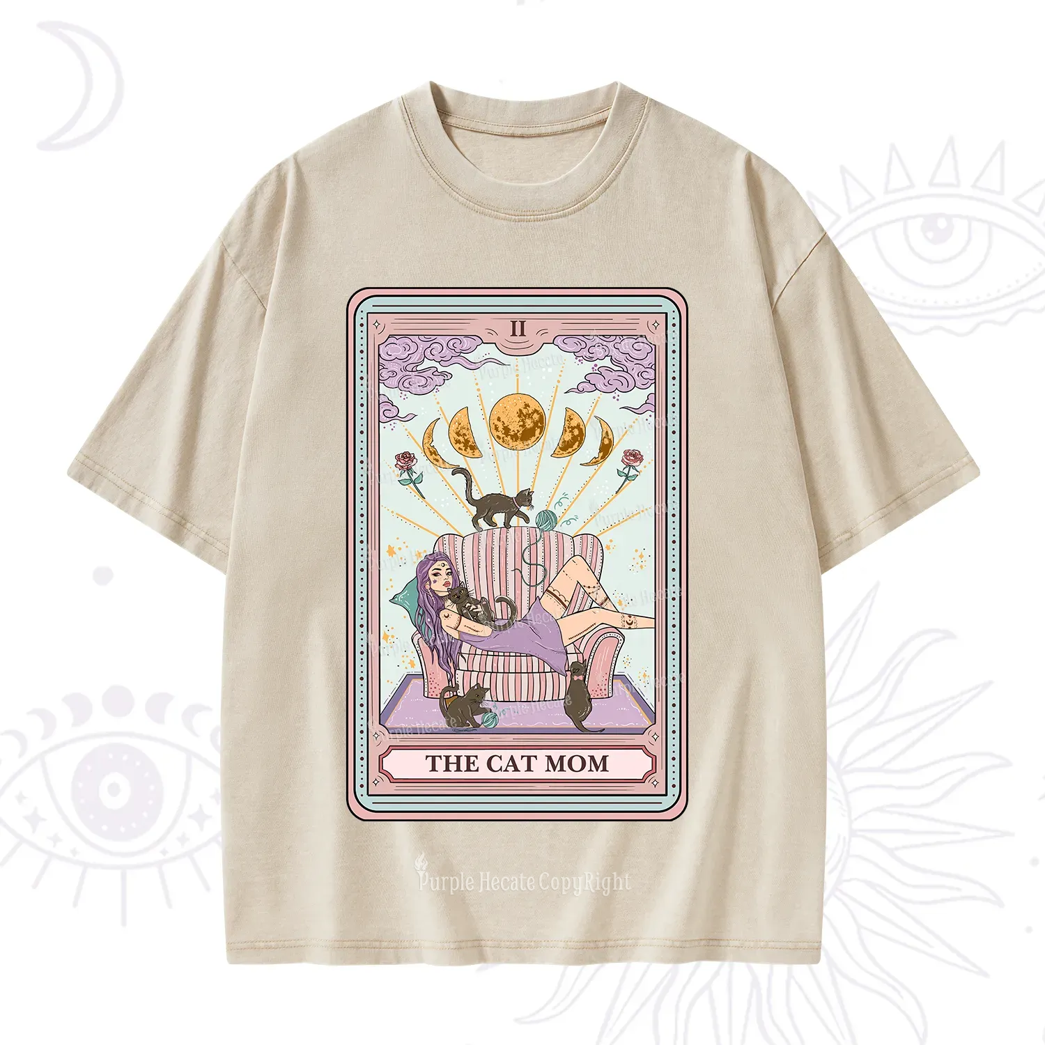 Purplehecate The Cat Mom Tarot Washed T-Shirt